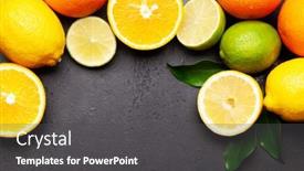  Presentation with orange lime - Amazing PPT theme having fresh-ripe-citrus-fruits backdrop and a dark gray colored foreground