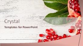  Presentation with wooden - Slide deck featuring fresh ripe garnet on wooden table close up background and a sky blue colored foreground