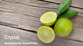  Presentation with lime - Cool new theme with fresh ripe limes on wooden backdrop and a gray colored foreground