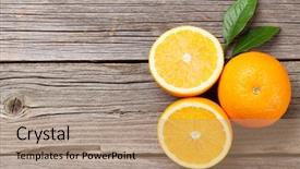  Presentation with wooden - Theme with fresh ripe oranges on wooden background and a coral colored foreground