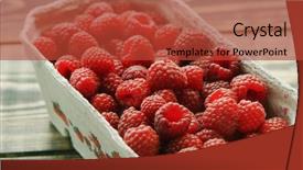  Presentation with container - Slide deck with fresh ripe red raspberry background and a red colored foreground