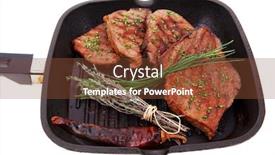  Presentation with fresh meat - Cool new presentation with fresh ripe roasted beef meat on barbecue pan with thyme and pepper isolated on white background backdrop and a tawny brown colored foreground