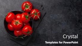  Presentation with flat - Presentation theme consisting of fresh-ripe-tomatoes-in-bowl background and a dark gray colored foreground