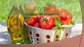  Presentation with olive oil bottle - Audience pleasing theme consisting of fresh ripe tomatoes olive oil bottle pepper shaker and herbs on wooden table backdrop and a mint green colored foreground