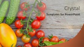  Presentation with herbs - PPT layouts with fresh ripe vegetables and herbs on garden table top view with copy space background and a light gray colored foreground