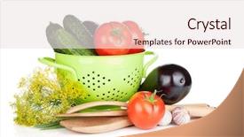 Presentation with vegetables - Slides with fresh ripe vegetables in colander isolated on white background background and a sky blue colored foreground