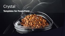  Presentation with coffee container - Colorful PPT theme enhanced with fresh-roasted-coffee-beans backdrop and a dark gray colored foreground