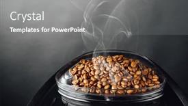  Presentation with coffee container - Cool new PPT theme with fresh-roasted-coffee-beans backdrop and a gray colored foreground