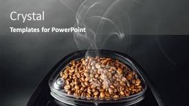  Presentation with coffee container - Cool new PPT layouts with fresh-roasted-coffee-beans backdrop and a  colored foreground