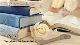  Presentation with vintage book - Slide deck consisting of fresh roses with old book background and a coral colored foreground