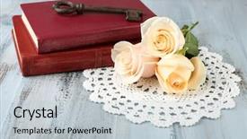  Presentation with vintage book - Cool new slides with fresh-roses-with-old-book backdrop and a light gray colored foreground