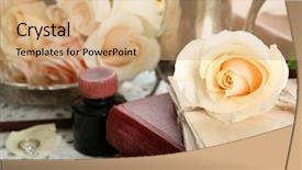  Presentation with vintage book - Amazing PPT layouts having fresh roses with old book and letters on color wooden table background vintage concept backdrop and a coral colored foreground