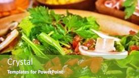  Presentation with happy thanksgiving - Audience pleasing slide set consisting of fresh-ruccola-salad-with-mushrooms backdrop and a tawny brown colored foreground