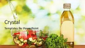  Presentation with cooking oil - Theme with fresh salad and oil background and a blonde colored foreground