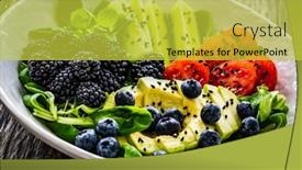  Presentation with fresh avocado - Slide deck having fresh-salad-avocado-blackberries-cucumber background and a  colored foreground