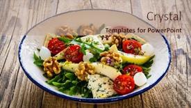  Presentation with blue cheese - PPT theme with fresh-salad-blue-cheese-cherry background and a coral colored foreground