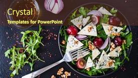  Presentation with blue cheese - Presentation design with fresh-salad-blue-cheese-grapes background and a tawny brown colored foreground