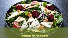  Presentation with blue cheese - Presentation design consisting of fresh-salad-blue-cheese-grapes background and a tawny brown colored foreground