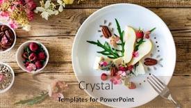  Presentation with blue cheese - Theme having fresh-salad-blue-cheese-raspberries background and a coral colored foreground