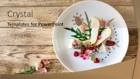  Presentation with blue cheese - Presentation design having fresh-salad-blue-cheese-raspberries background and a coral colored foreground