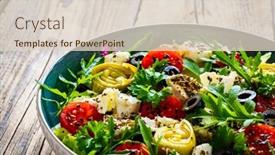  Presentation with feta cheese - Slides featuring fresh-salad-feta-cheese-artichokes background and a  colored foreground