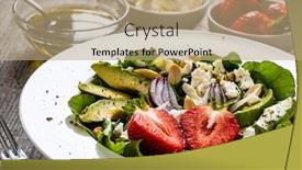  Presentation with fresh avocado - PPT theme with fresh-salad-feta-cheese-avocado background and a coral colored foreground