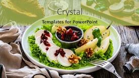  Presentation with pear - Presentation enhanced with fresh-salad-goat-cheese-pear background and a yellow colored foreground