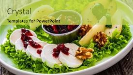  Presentation with pear - Presentation having fresh-salad-goat-cheese-pear background and a yellow colored foreground