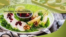  Presentation with pear - Slide deck consisting of fresh-salad-goat-cheese-pear background and a yellow colored foreground