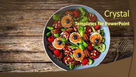  Presentation with leafy greens - Slide deck with fresh-salad-goat-cheese-raspberries background and a tawny brown colored foreground