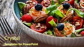  Presentation with leafy greens - PPT theme with fresh-salad-goat-cheese-raspberries background and a tawny brown colored foreground