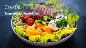  Presentation with cheese - Presentation design with fresh-salad-goat-cheese-roast background and a ocean colored foreground