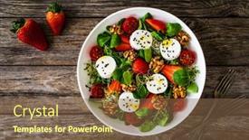  Presentation with leafy greens - Slide deck having fresh-salad-goat-cheese-strawberries background and a tawny brown colored foreground
