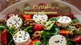  Presentation with leafy greens - Presentation with fresh-salad-goat-cheese-strawberries background and a tawny brown colored foreground