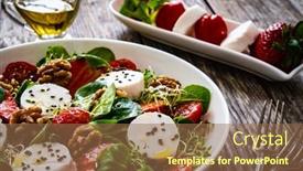  Presentation with leafy greens - Presentation theme with fresh-salad-goat-cheese-strawberries background and a  colored foreground