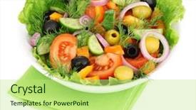  Presentation with fresh fruits salad on white - Slide deck featuring fresh salad in plate isolated background and a mint green colored foreground