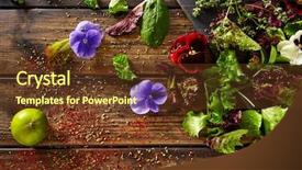  Presentation with wood rustic - PPT theme having fresh salad ingredients lettuce flowers background and a tawny brown colored foreground