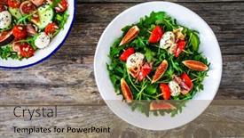  Presentation with leafy greens - Presentation design having fresh-salad-mozzarella-crudo-ham background and a  colored foreground