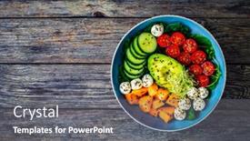  Presentation with melon - PPT theme featuring fresh-salad-mozzarella-melon background and a gray colored foreground