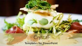  Presentation with white plate - PPT theme consisting of fresh salad of mozzarella ham and garden asparagus served on white plate background and a yellow colored foreground