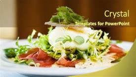  Presentation with white plate - Audience pleasing slide deck consisting of fresh salad of mozzarella ham and garden asparagus served on white plate backdrop and a tawny brown colored foreground