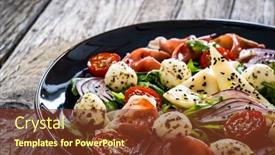  Presentation with pear - PPT theme enhanced with fresh-salad-prosciutto-di-parma background and a tawny brown colored foreground