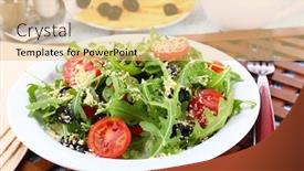  Presentation with salad - PPT theme with fresh-salad-with-arugula-close background and a yellow colored foreground