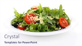  Presentation with salad - PPT theme having fresh-salad-with-arugula-isolated background and a sky blue colored foreground