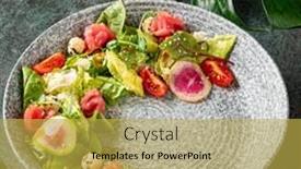  Presentation with cheese - Presentation consisting of fresh-salad-with-fish background and a yellow colored foreground