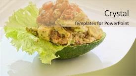  Presentation with fresh avocado - Colorful slide deck enhanced with fresh salad with shrimps salmon and avocado backdrop and a coral colored foreground