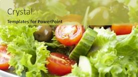  Presentation with lettuce - Theme consisting of fresh-salad-with-tomatos-olives background and a yellow colored foreground