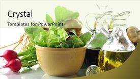  Presentation with olive oil - Amazing theme having fresh salad with vinegar and olive oil backdrop and a soft green colored foreground