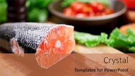  Presentation with process - PPT layouts having fresh salmon cooking process background and a coral colored foreground