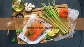  Presentation with herbs - PPT theme featuring fresh salmon fillet with aromatic background and a gold colored foreground